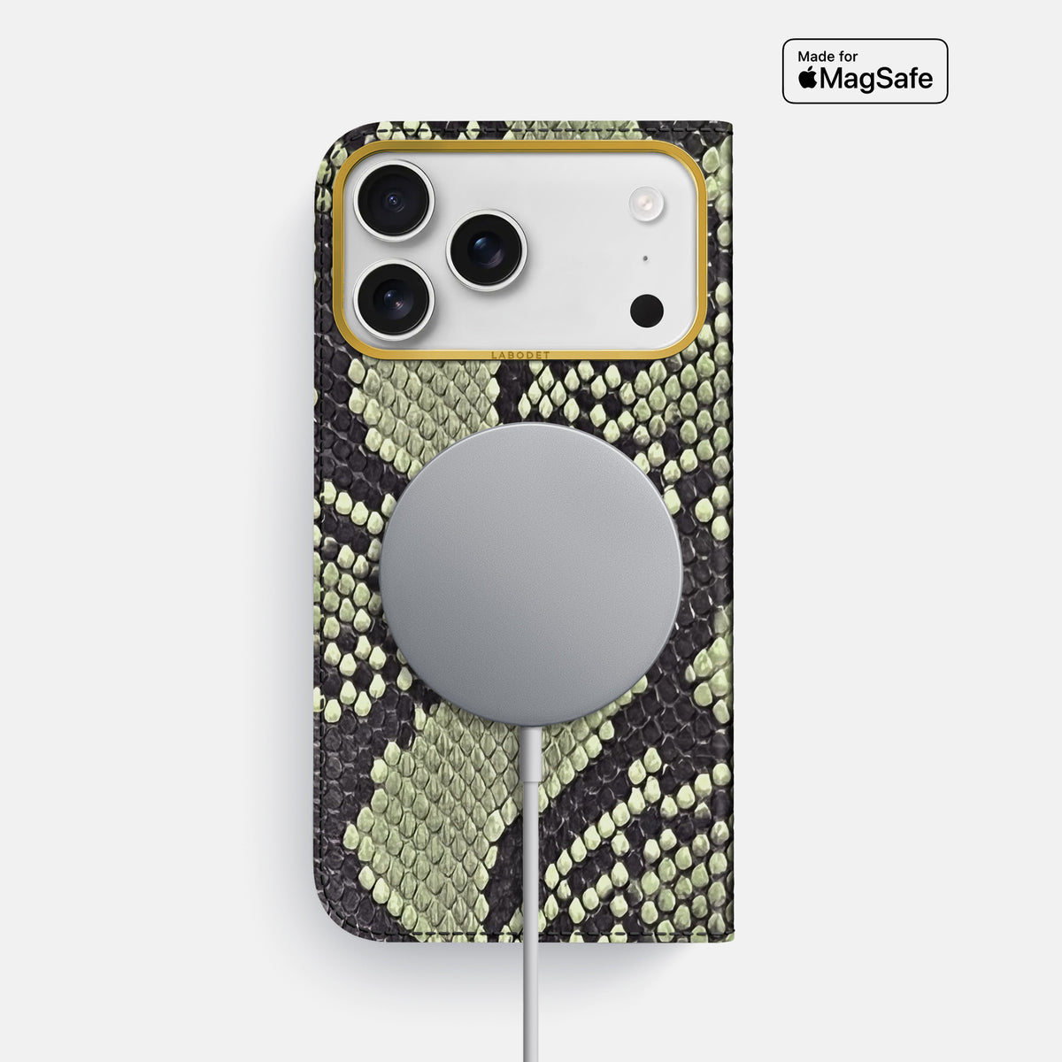 Folio Case For iPhone 17 Pro Max In Deluxe Python -3 | Army-Green-Gold