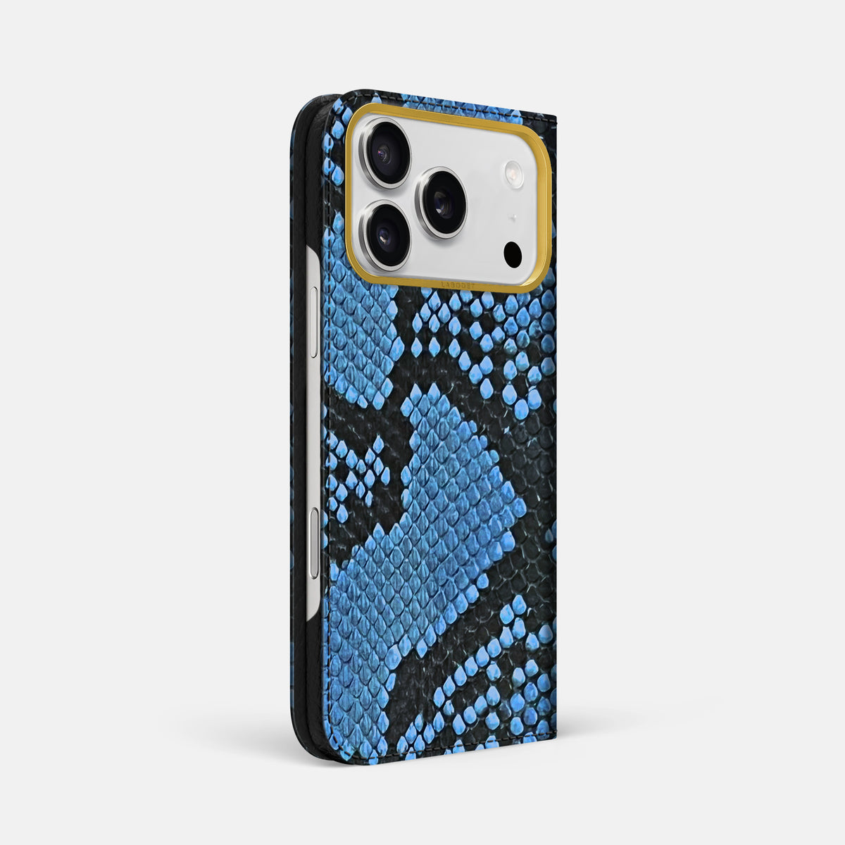 Folio Case For iPhone 17 Pro Max In Deluxe Python -1 | Blue-Jeans-Gold