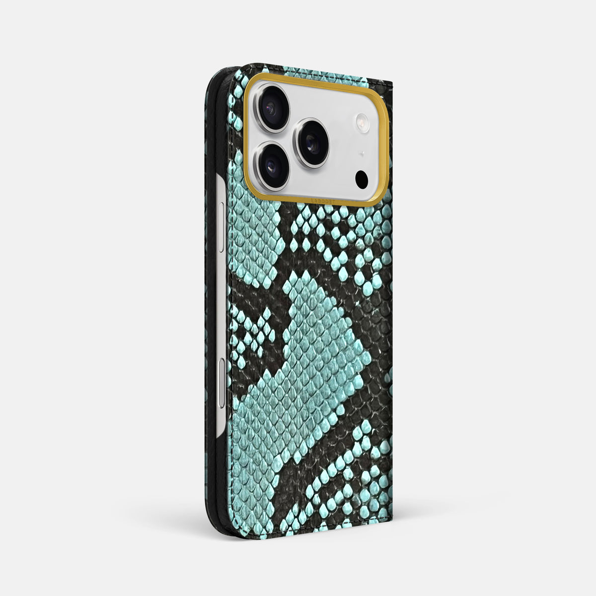 Folio Case For iPhone 17 Pro Max In Deluxe Python -1 | Blue-Lagoon-Gold