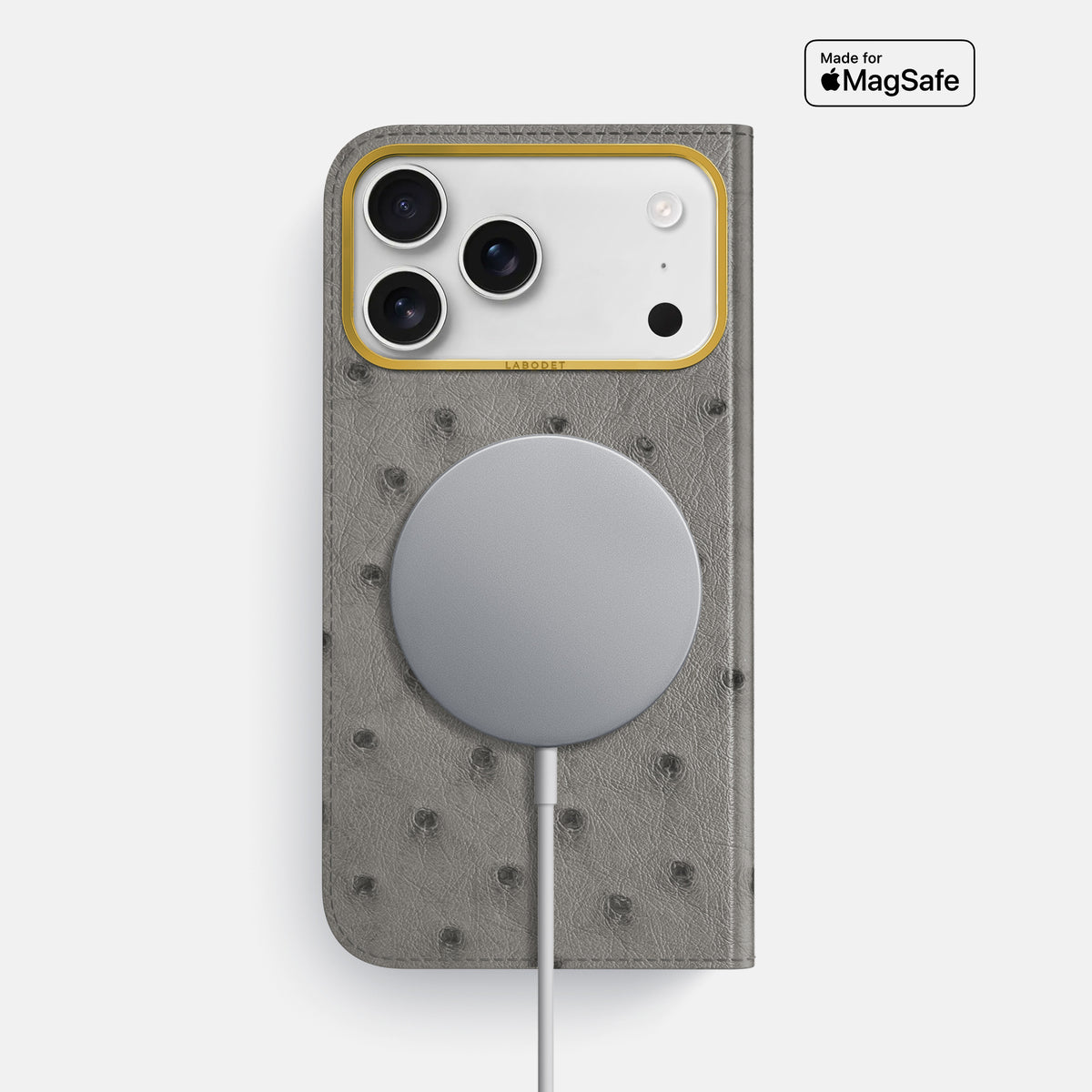 Folio Case For iPhone 17 Pro Max In Ostrich -3 | Grey-Gold
