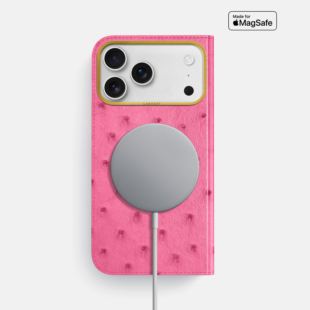 Folio Case For iPhone 17 Pro Max In Ostrich -3 | Pink-Gold