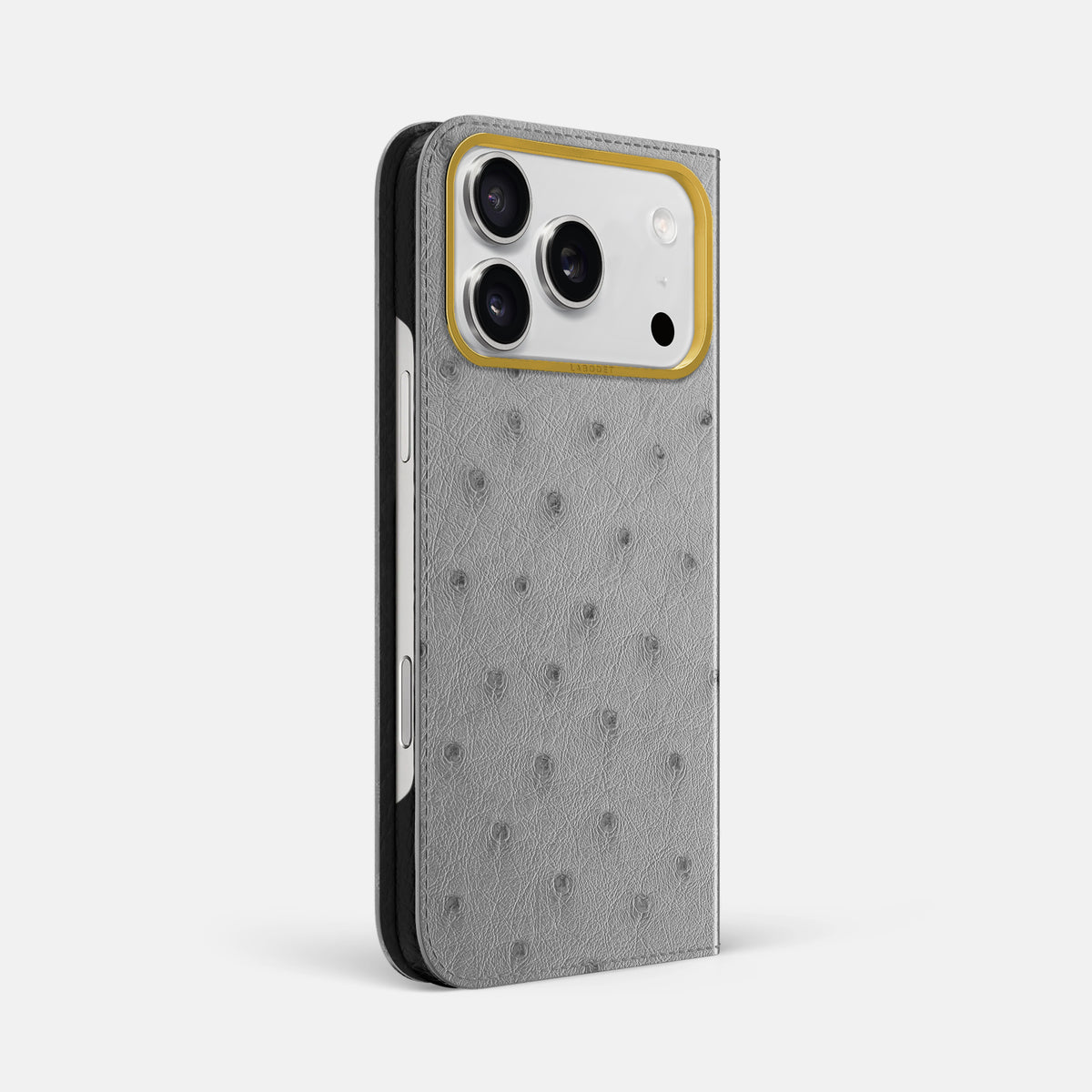 Folio Case For iPhone 17 Pro Max In Ostrich -1 | Silver-Gold