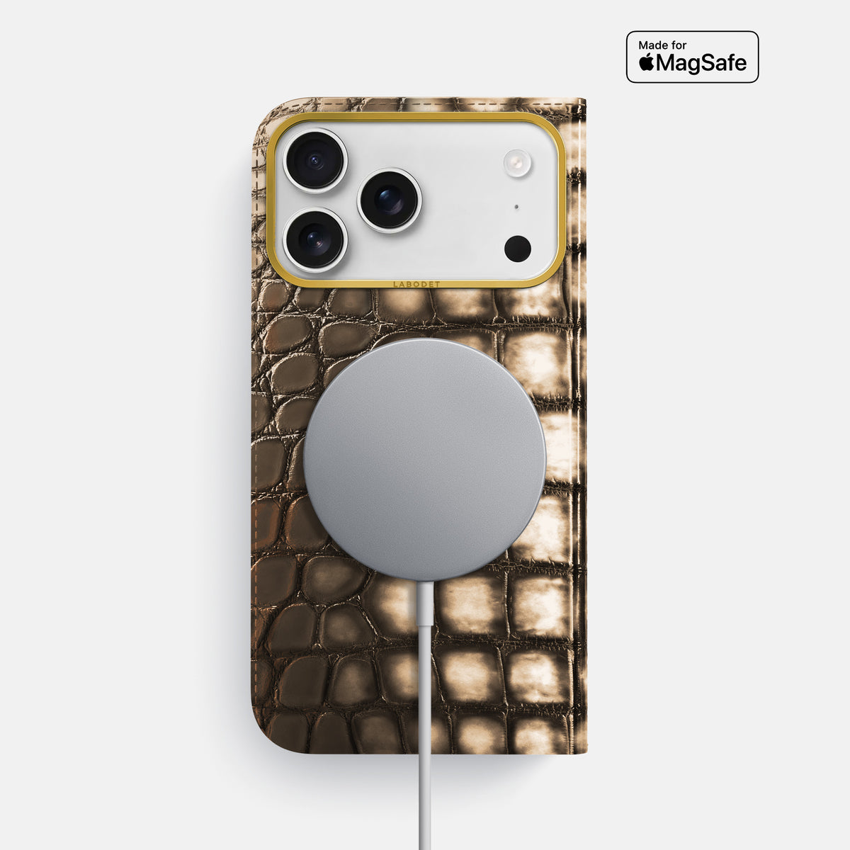 Folio Case For iPhone 17 Pro Max In Patina Alligator -3 | Etoupe-Gold