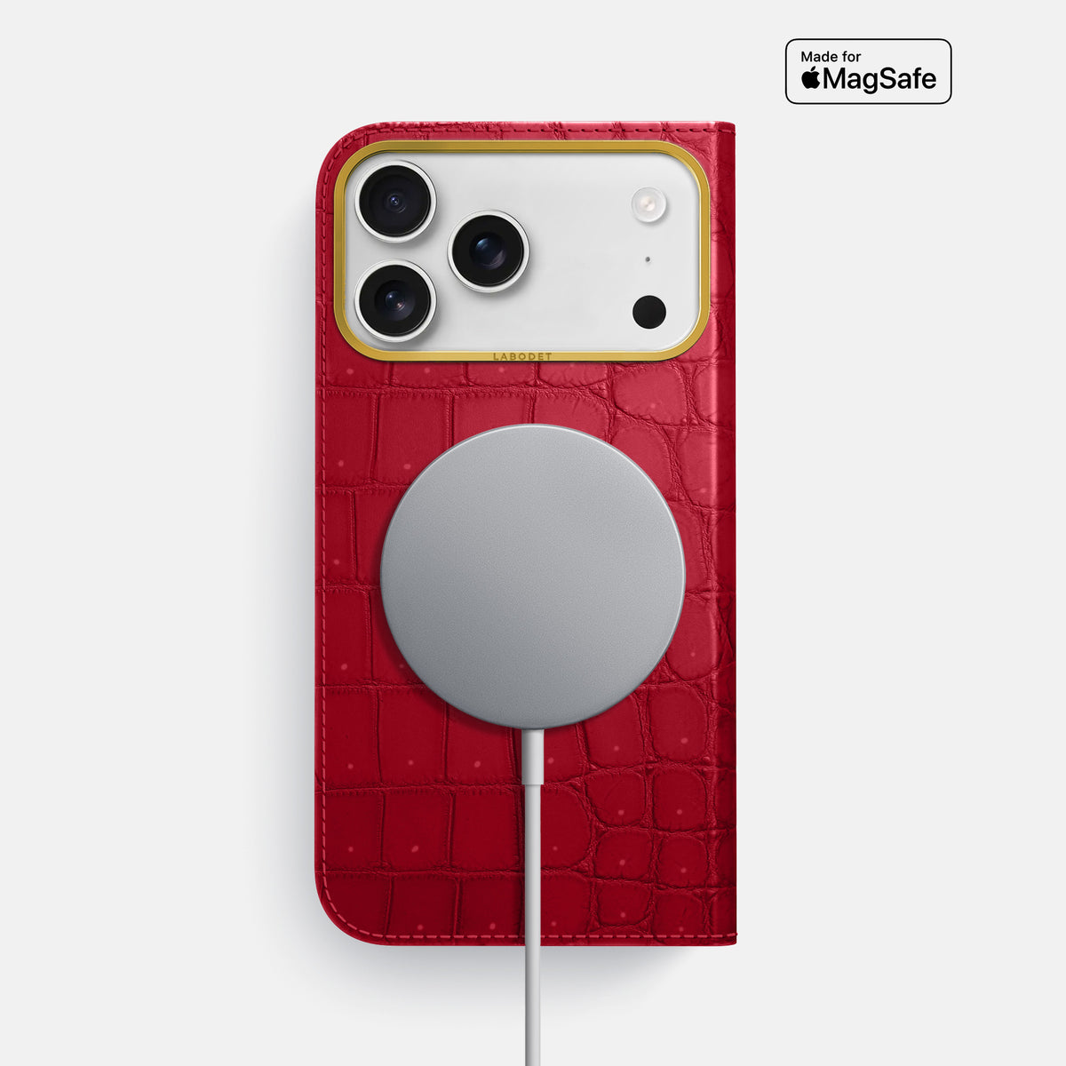 Folio Case For iPhone 17 Pro Max In Porosus Crocodile -3 | Burgundy-Gold