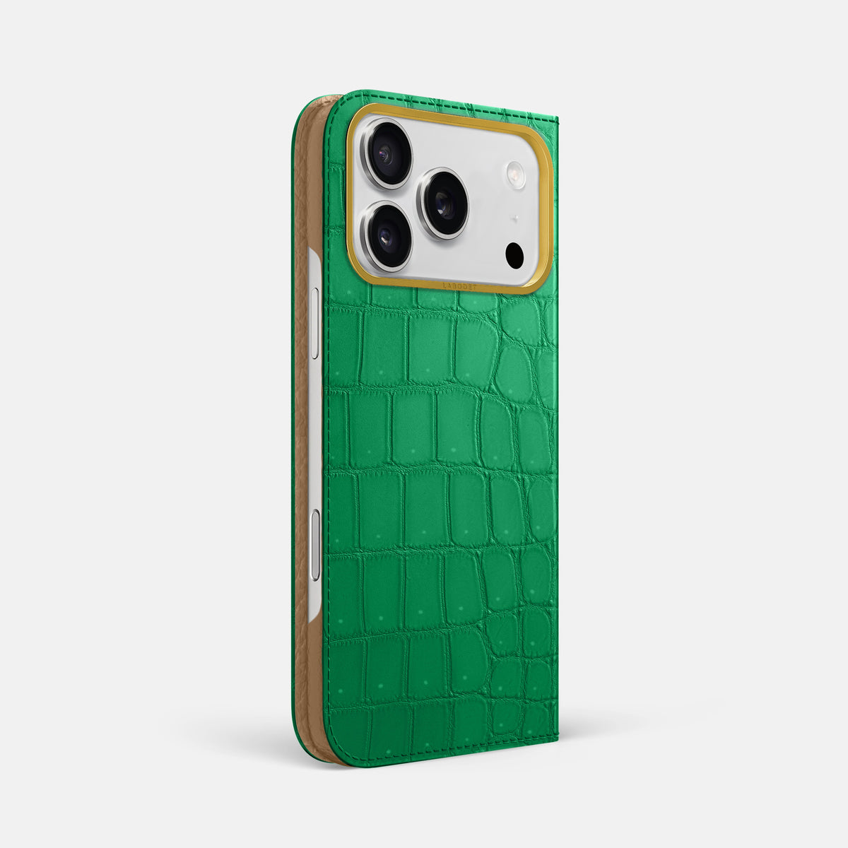 Folio Case For iPhone 17 Pro Max In Porosus Crocodile -1 | Cactus-Green-Gold