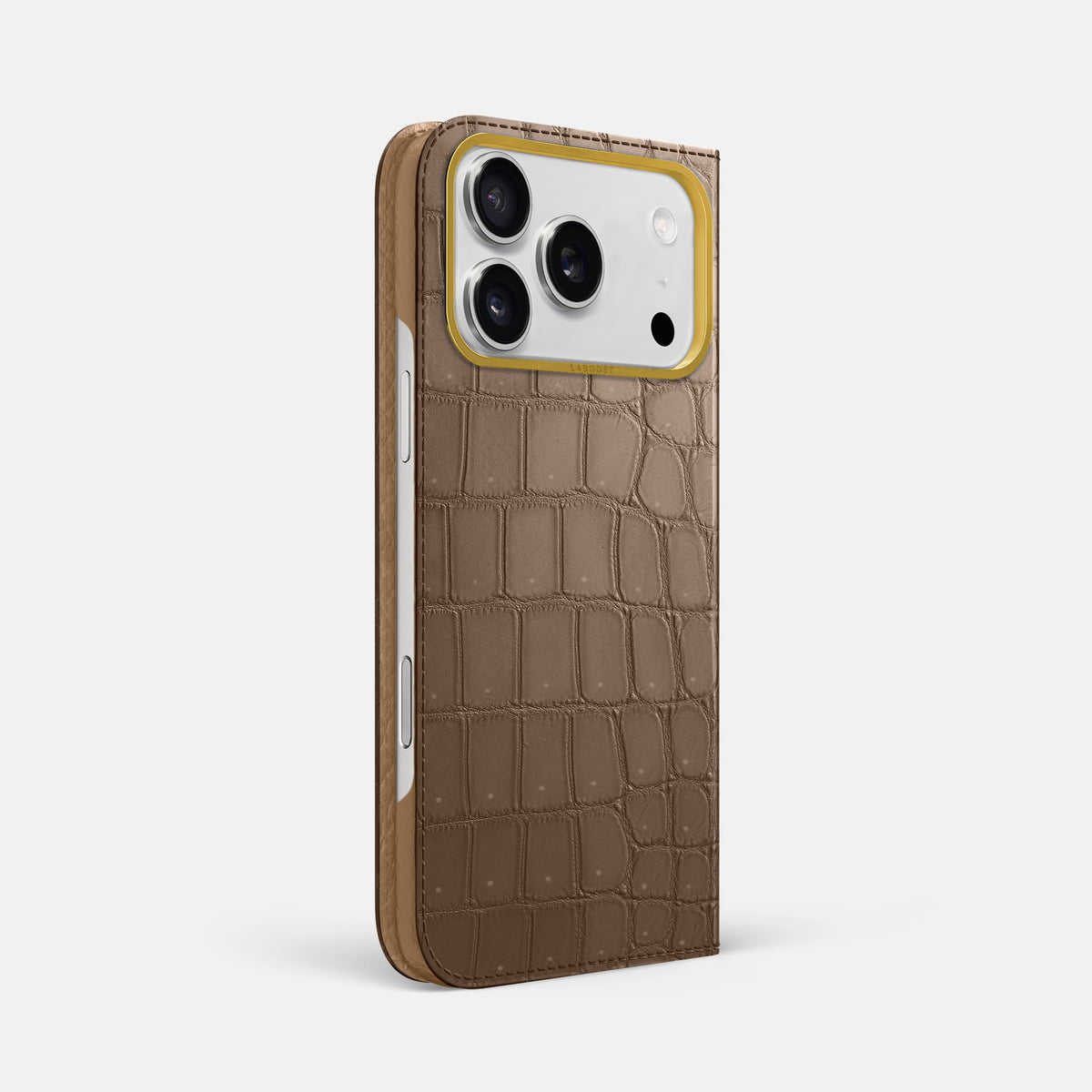 Folio Case For iPhone 17 Pro Max In Porosus Crocodile -1 | Fur-Brown-Gold