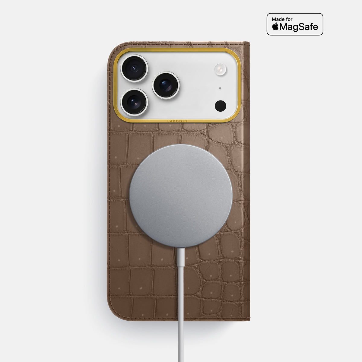 Folio Case For iPhone 17 Pro Max In Porosus Crocodile -3 | Fur-Brown-Gold