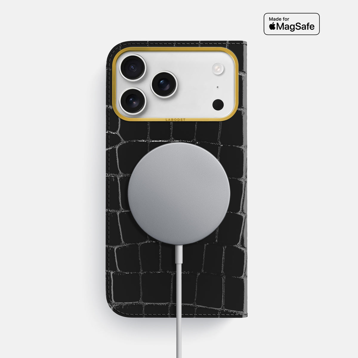 Folio Case For iPhone 17 Pro Max In Shiny Alligator -3 | Black-Gold