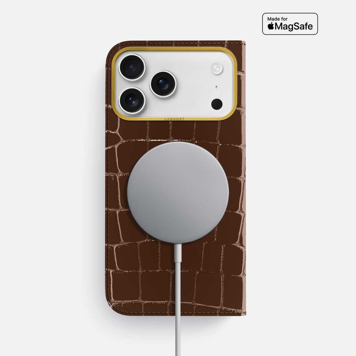 Folio Case For iPhone 17 Pro Max In Shiny Alligator -3 | Brown-Gold