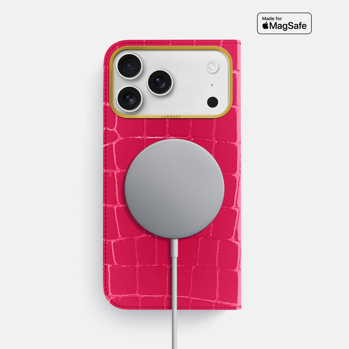 Folio Case For iPhone 17 Pro Max In Shiny Alligator -3 | Pink-Panther-Gold