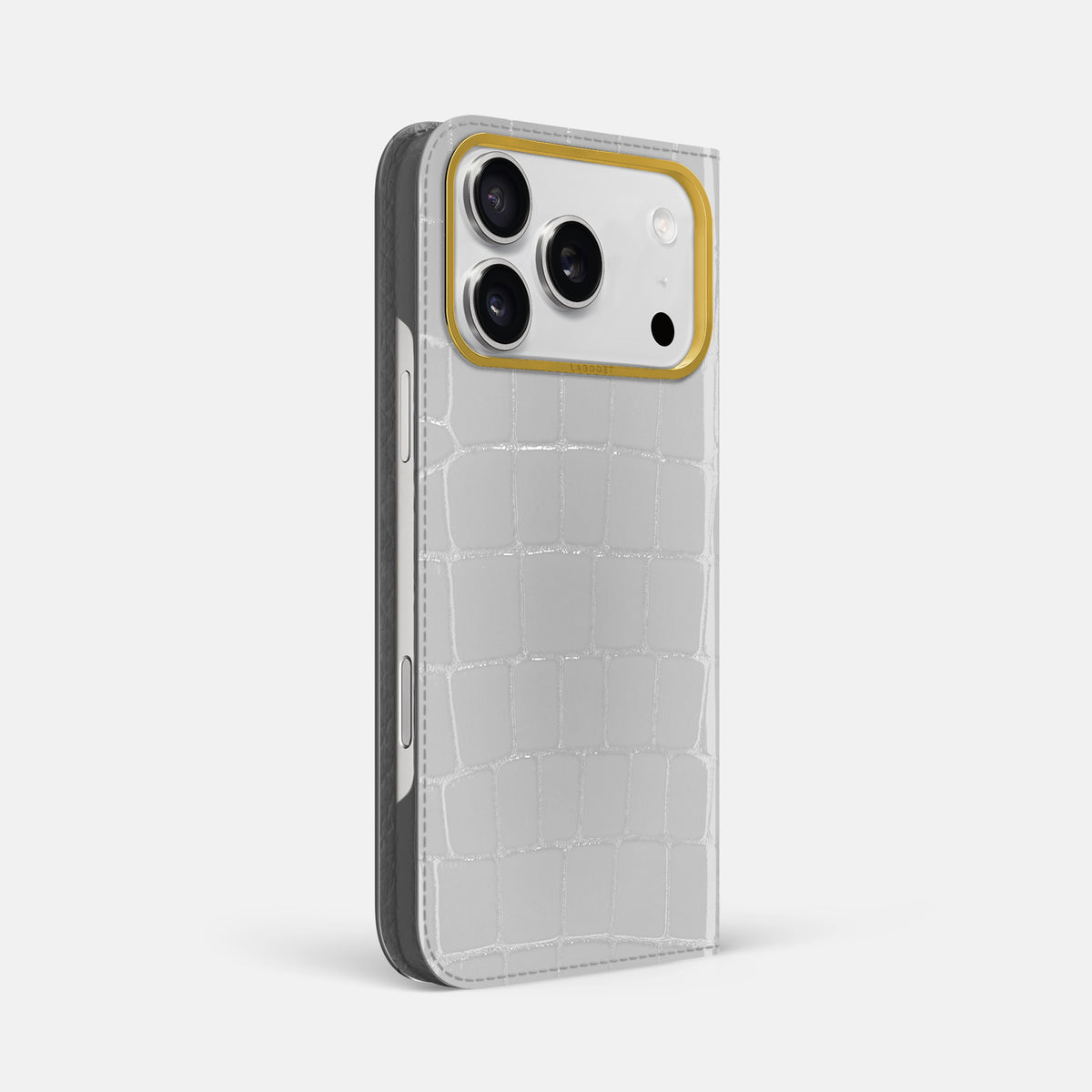Folio Case For iPhone 17 Pro Max In Shiny Alligator -1 | White-Gold