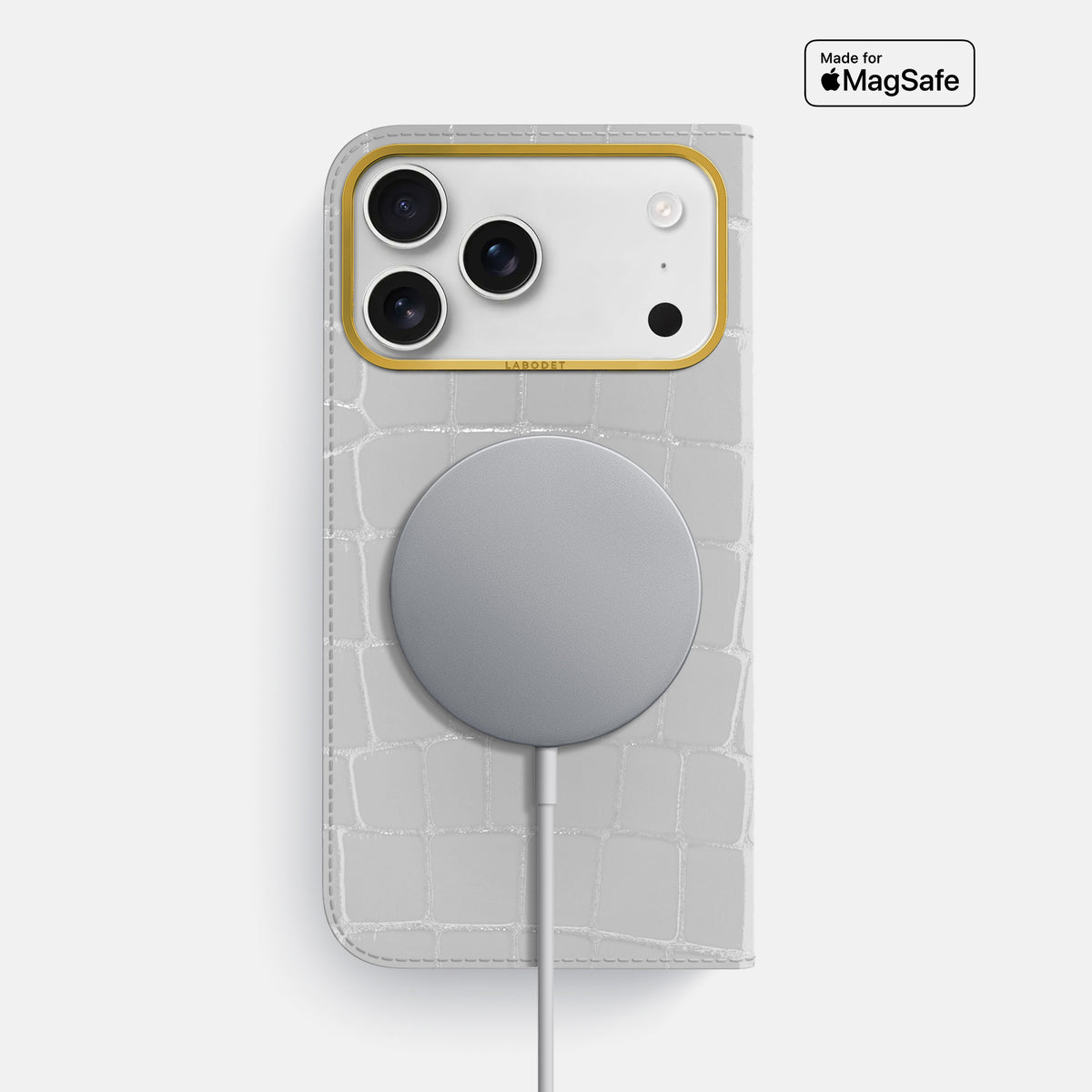 Folio Case For iPhone 17 Pro Max In Shiny Alligator -3 | White-Gold