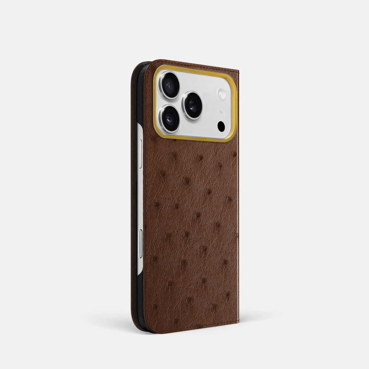 Folio Case For iPhone 17 Pro In Ostrich -1 | Chocolate-Gold
