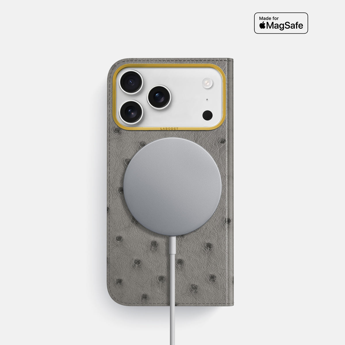 Folio Case For iPhone 17 Pro In Ostrich -3 | Grey-Gold