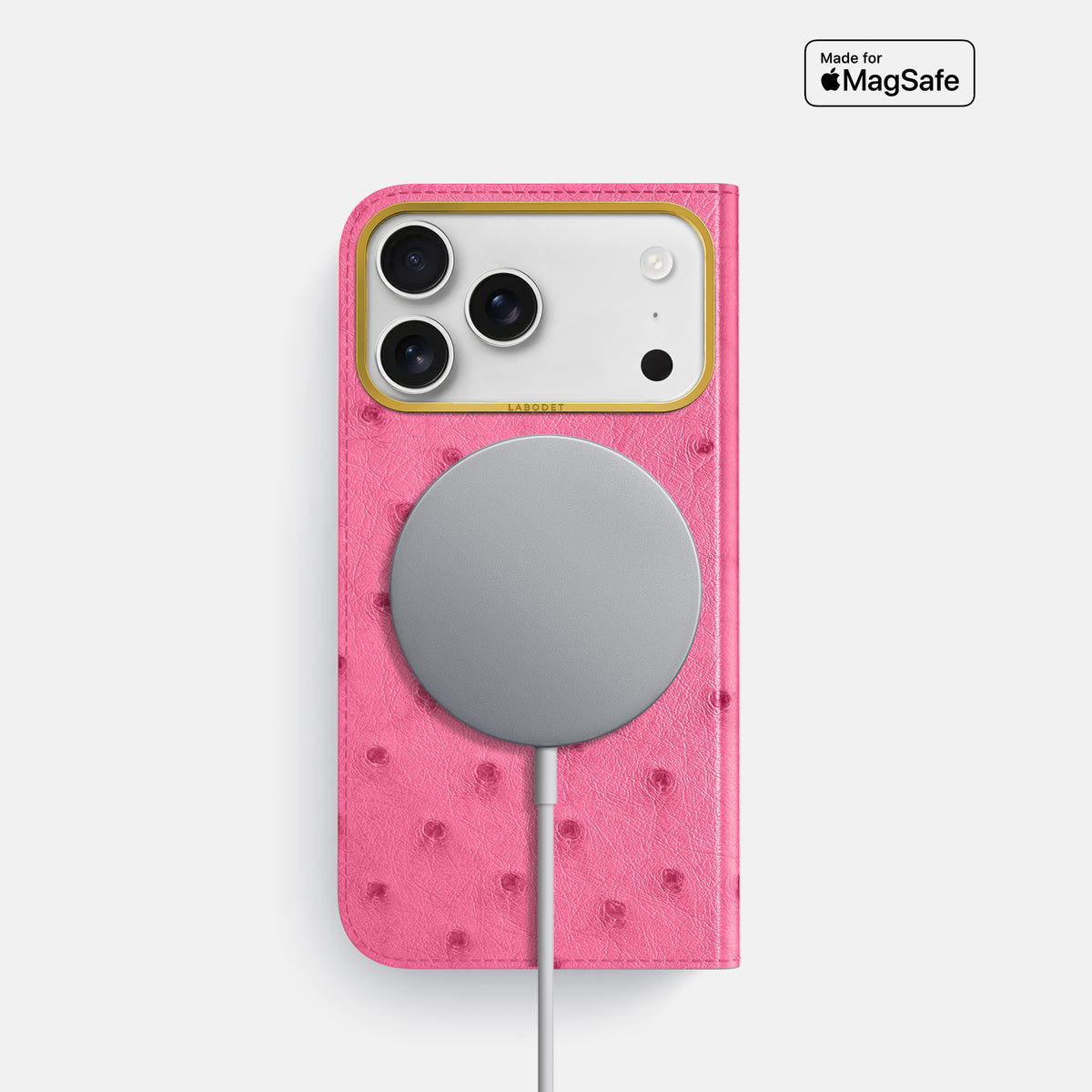 Folio Case For iPhone 17 Pro In Ostrich -3 | Pink-Gold