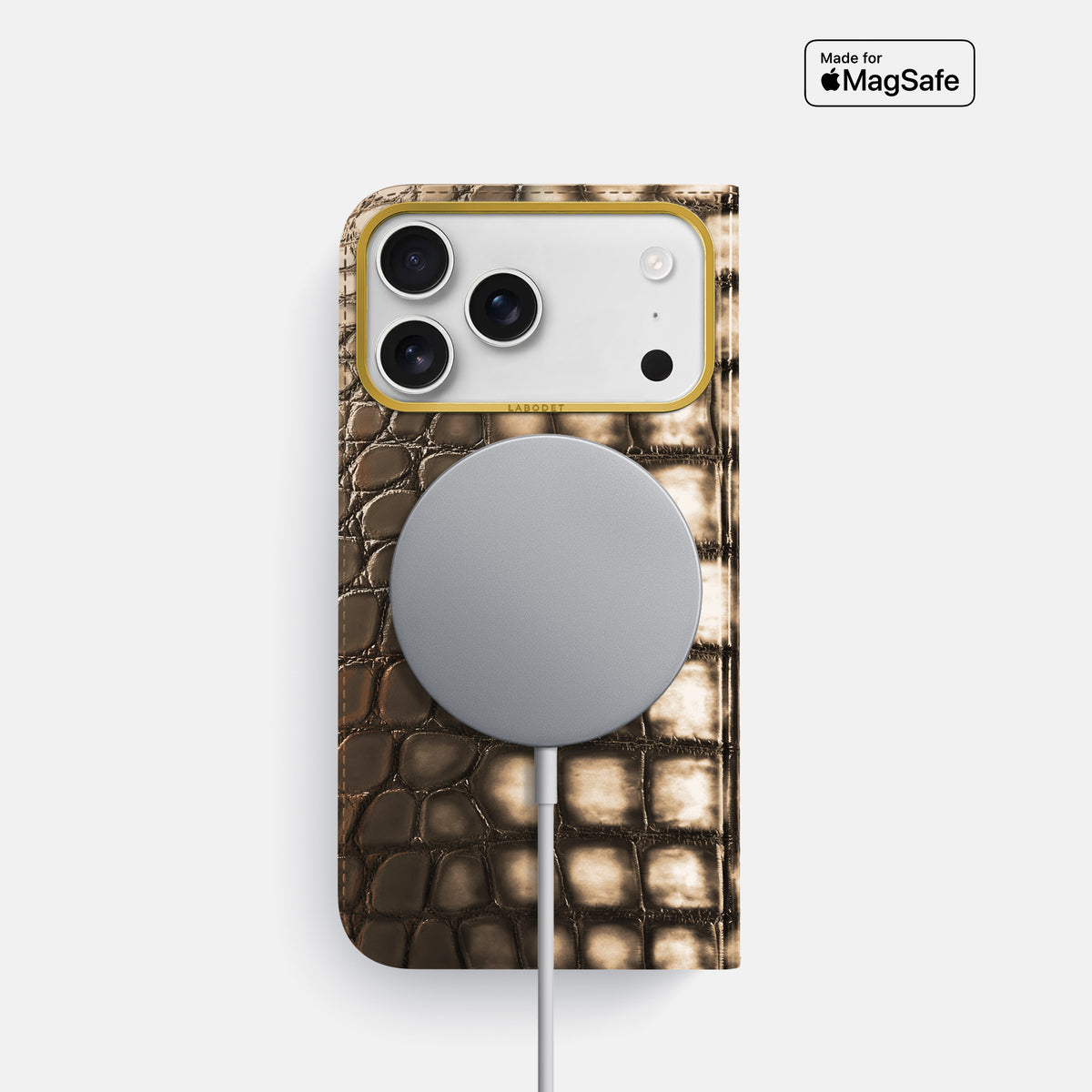 Folio Case For iPhone 17 Pro In Patina Alligator -3 | Etoupe-Gold