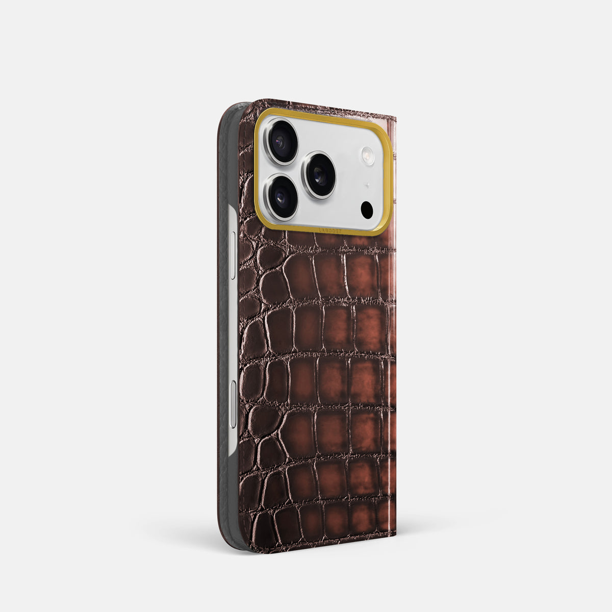 Folio Case For iPhone 17 Pro In Patina Alligator -1 | Havana-Brown-Gold