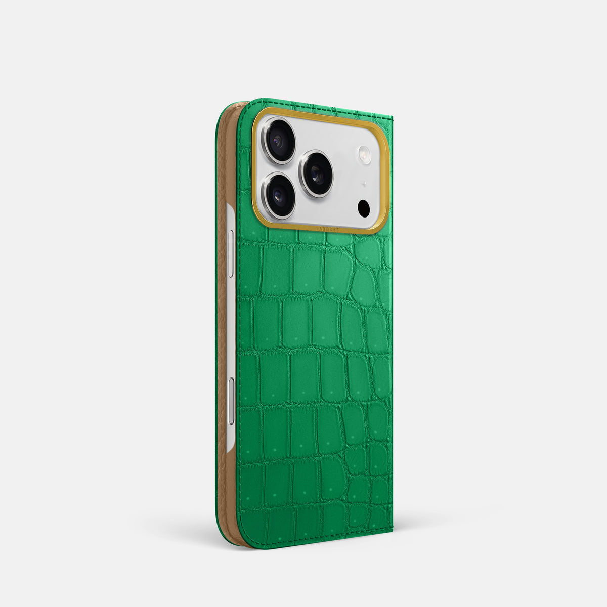 Folio Case For iPhone 17 Pro In Porosus Crocodile -1 | Cactus-Green-Gold