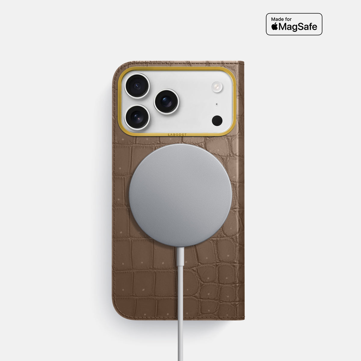 Folio Case For iPhone 17 Pro In Porosus Crocodile -3 | Fur-Brown-Gold