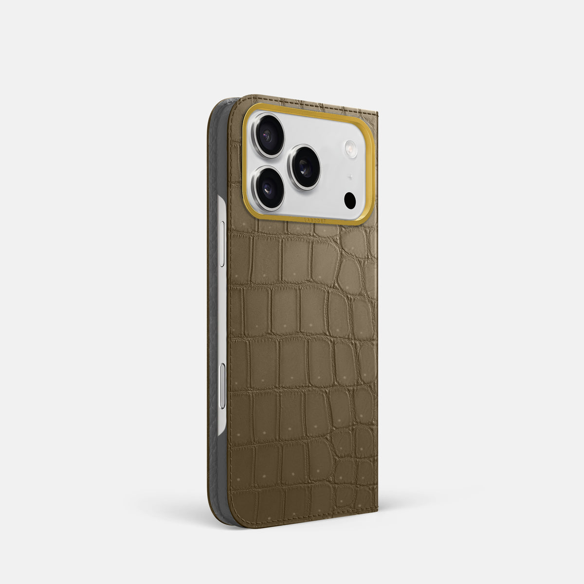 Folio Case For iPhone 17 Pro In Porosus Crocodile -1 | Kaki-Green-Gold
