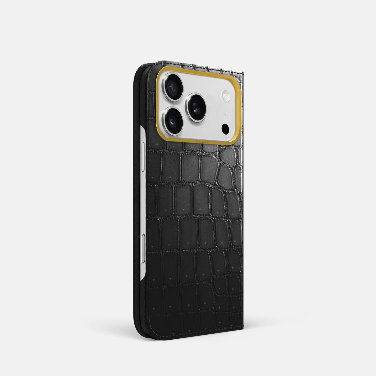 Folio Case For iPhone 17 Pro In Porosus Crocodile -1 | Shiny-Black-Gold