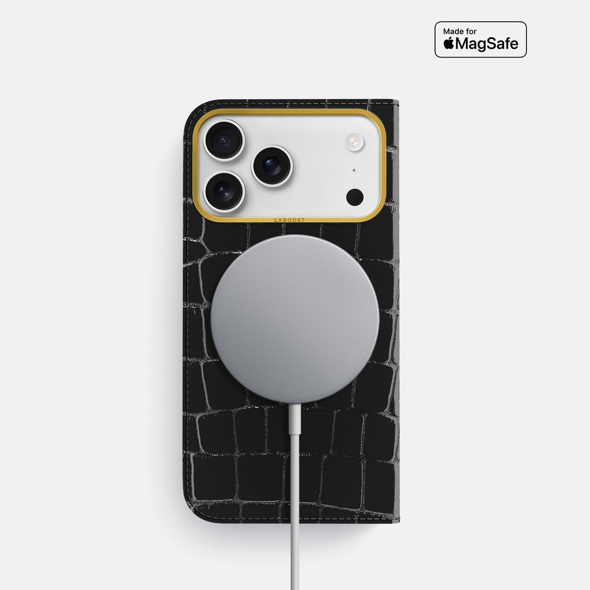 Folio Case For iPhone 17 Pro In Shiny Alligator -3 | Black-Gold