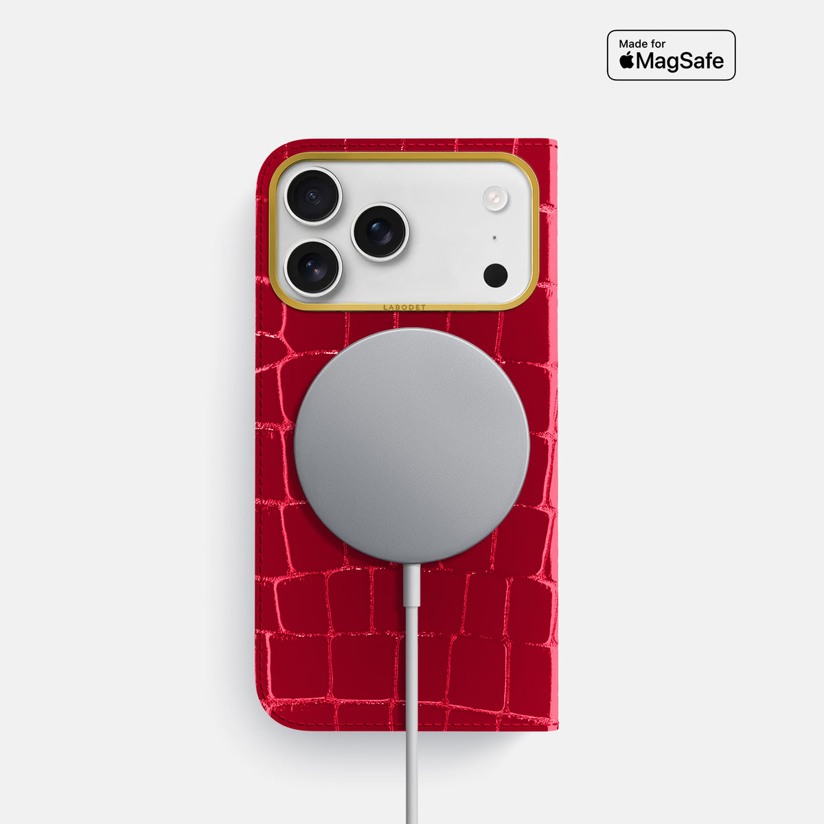 Folio Case For iPhone 17 Pro In Shiny Alligator -3 | Cherry-Gold