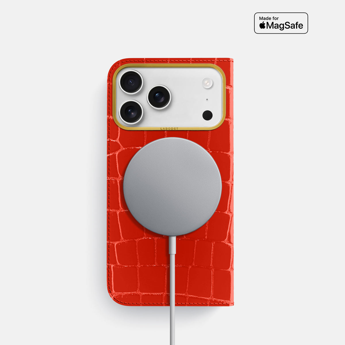 Folio Case For iPhone 17 Pro In Shiny Alligator -3 | Coral-Orange-Gold