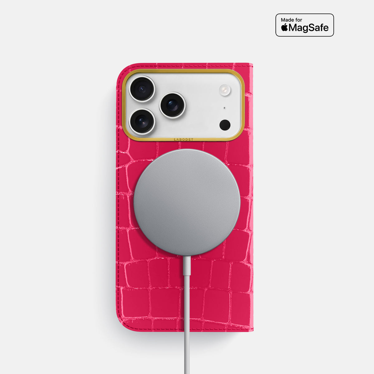 Folio Case For iPhone 17 Pro In Shiny Alligator -3 | Pink-Panther-Gold