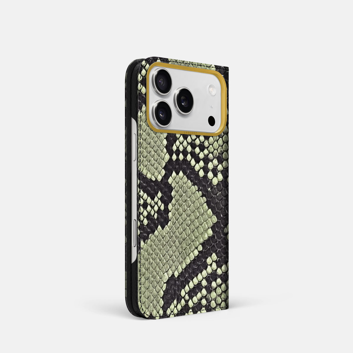 Folio Case For iPhone 18 Pro In Deluxe Python -1 | Army-Green-Gold