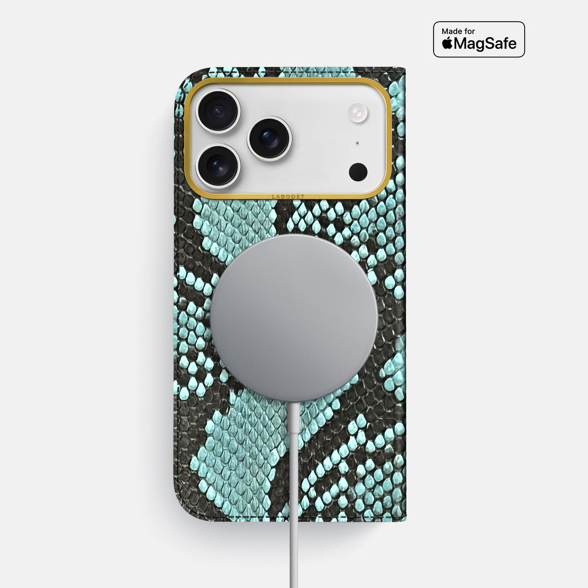 Folio Case For iPhone 18 Pro Max In Deluxe Python -3 | Blue-Lagoon-Gold