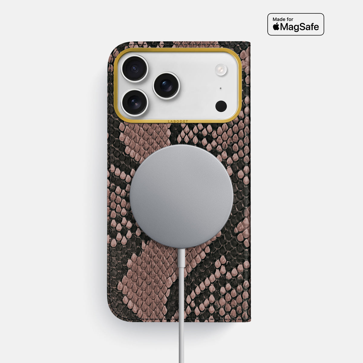 Folio Case For iPhone 18 Pro Max In Deluxe Python -3 | Mahogany-Brown-Gold
