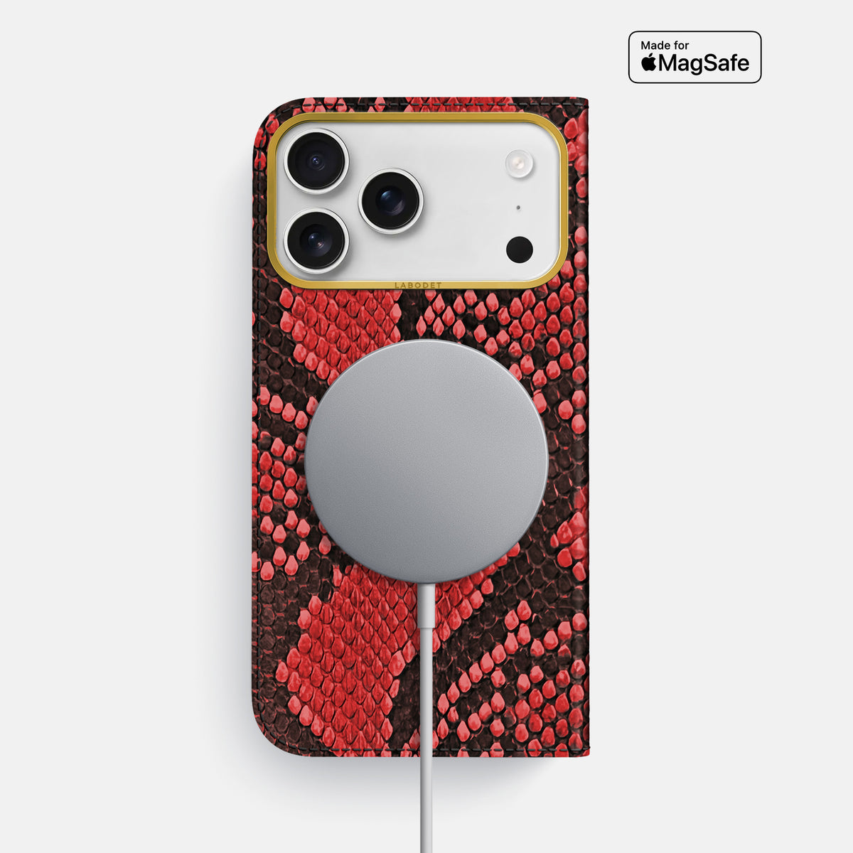 Folio Case For iPhone 18 Pro Max In Deluxe Python -3 | Red-Gold