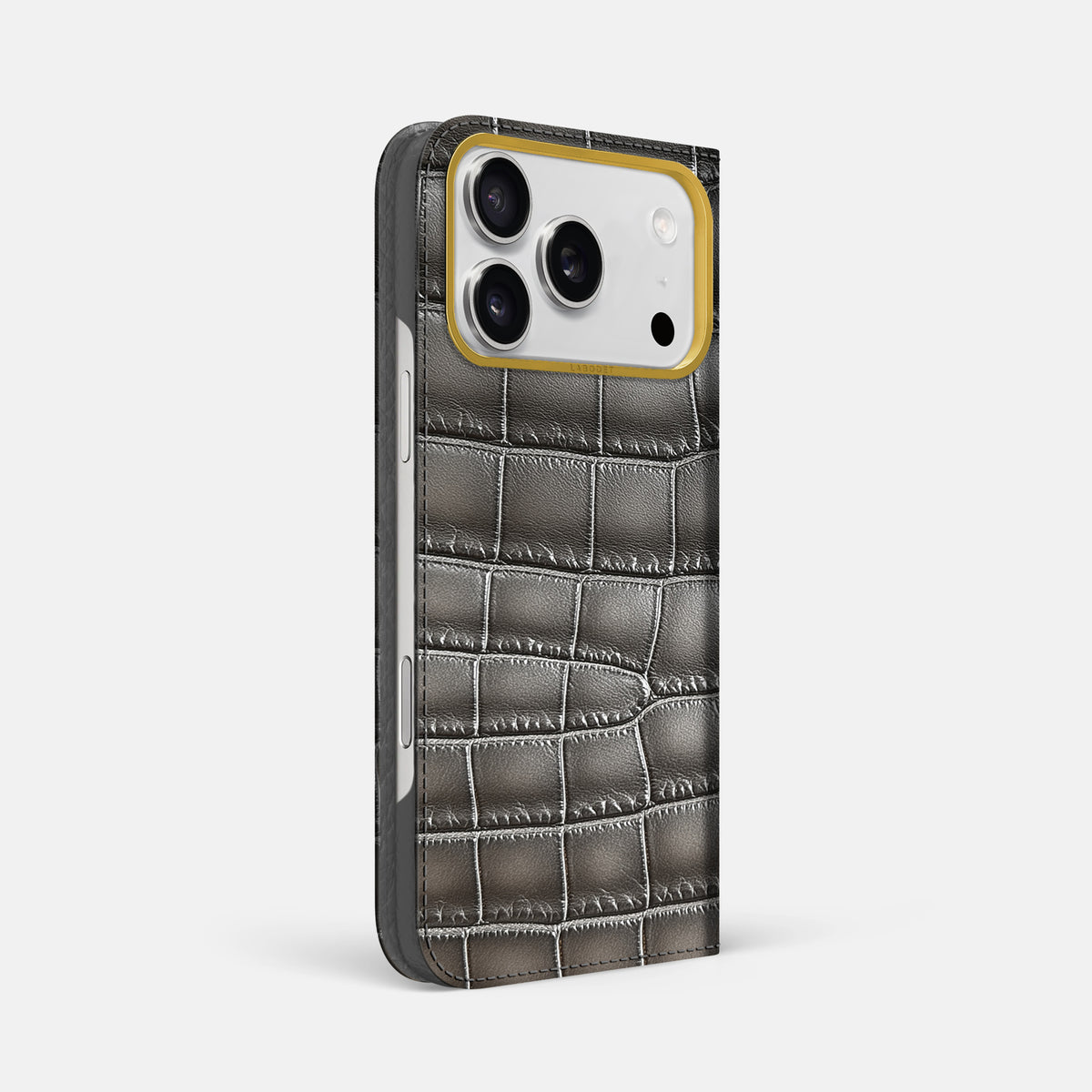 Folio Case For iPhone 18 Pro Max In Patina Alligator -1 | Grey-Gold