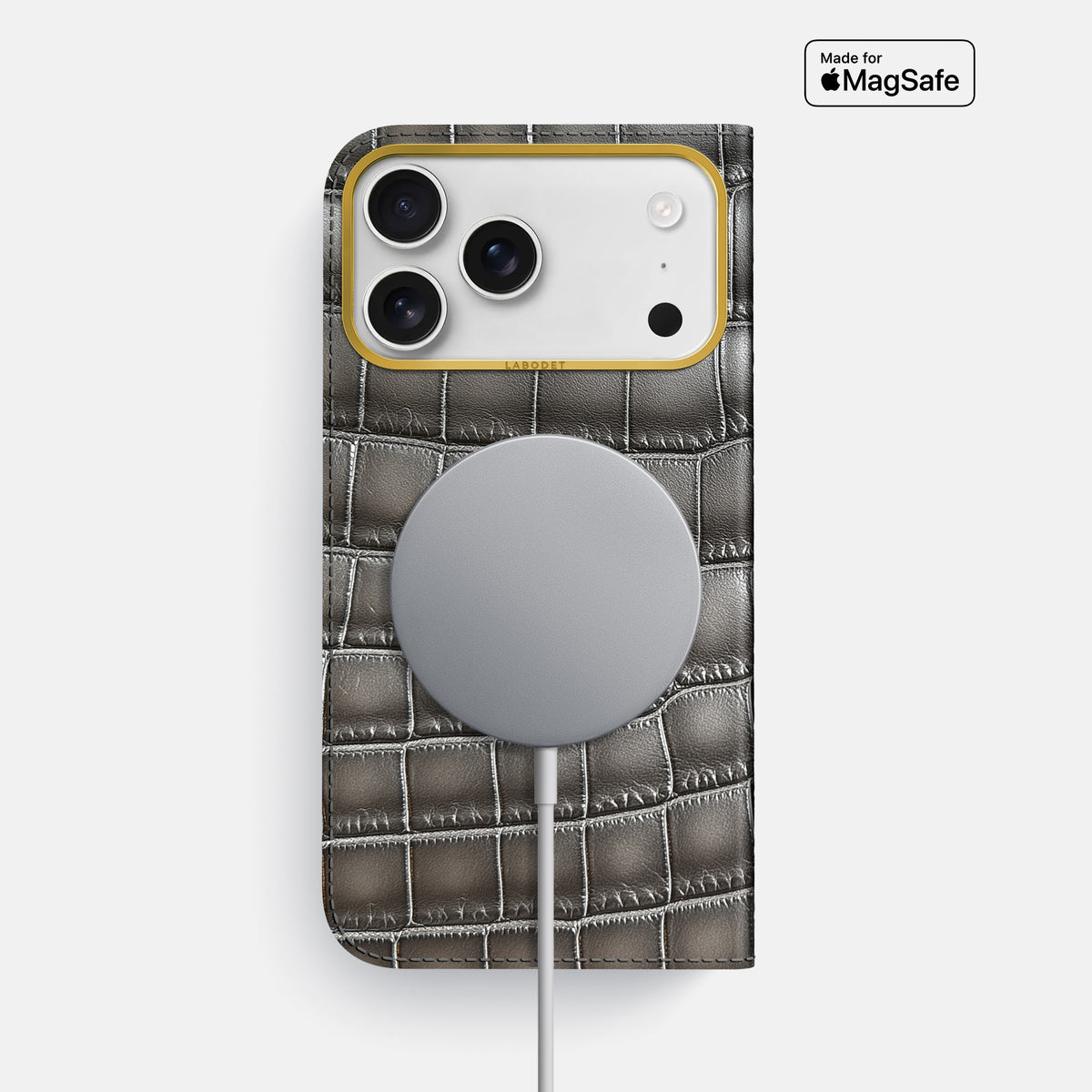 Folio Case For iPhone 18 Pro Max In Patina Alligator -3 | Grey-Gold