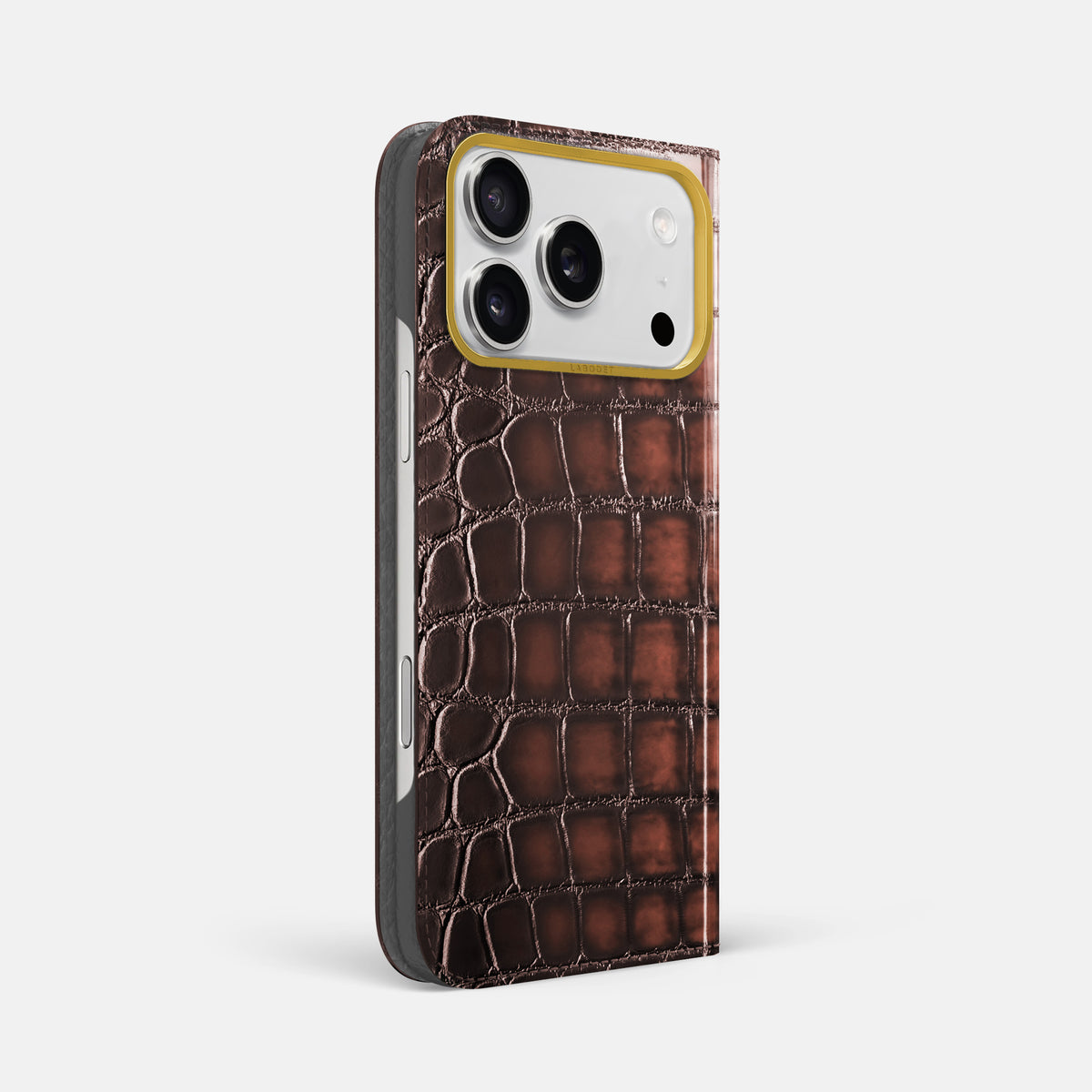 Folio Case For iPhone 18 Pro Max In Patina Alligator -1 | Havana-Brown-Gold