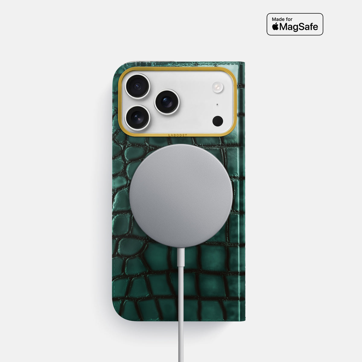 Folio Case For iPhone 18 Pro In Patina Alligator -3 | Green-Gold