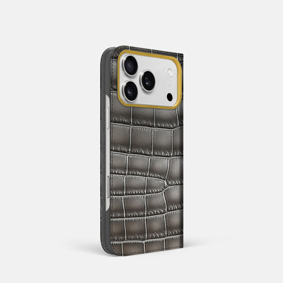 Folio Case For iPhone 18 Pro In Patina Alligator -1 | Grey-Gold