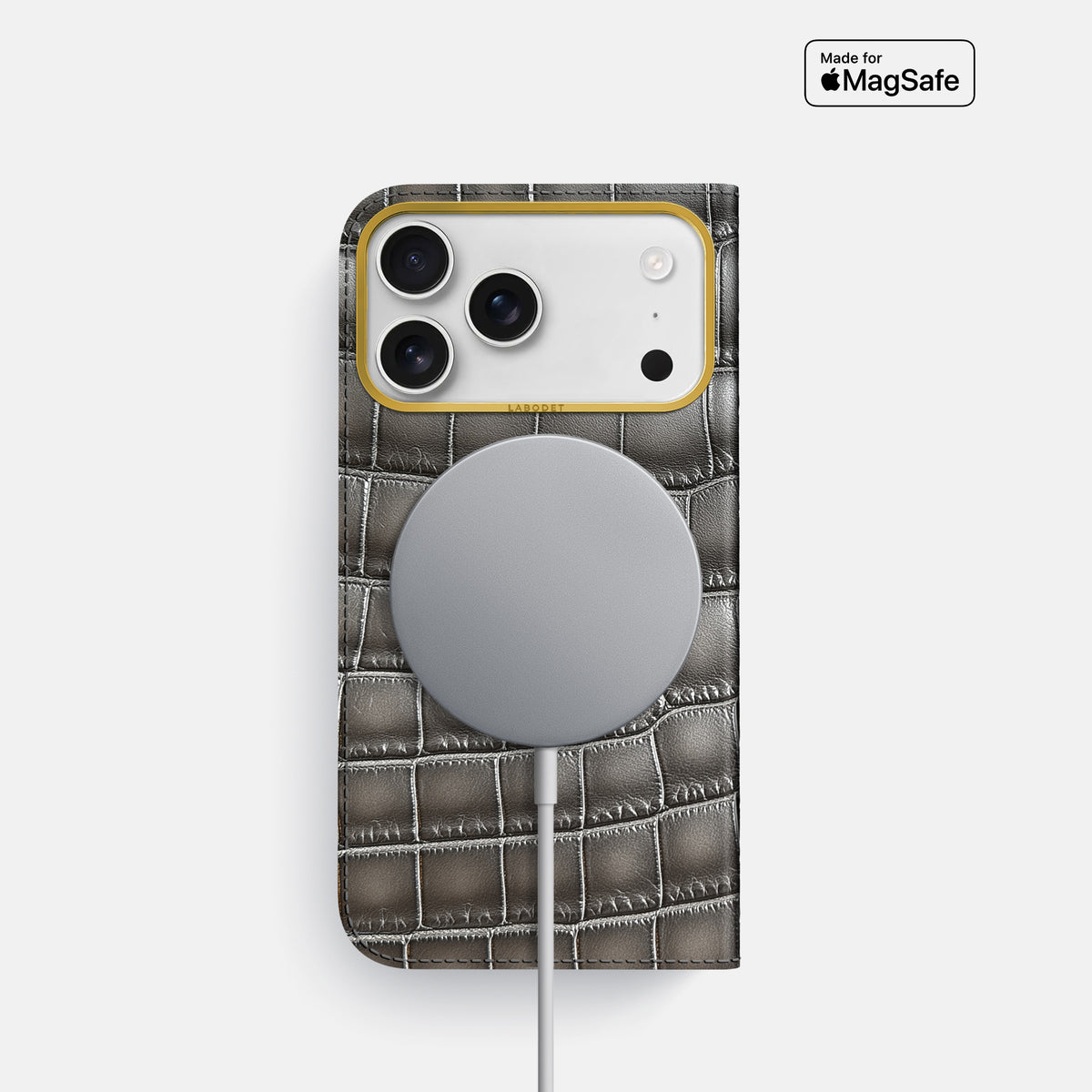 Folio Case For iPhone 18 Pro In Patina Alligator -3 | Grey-Gold
