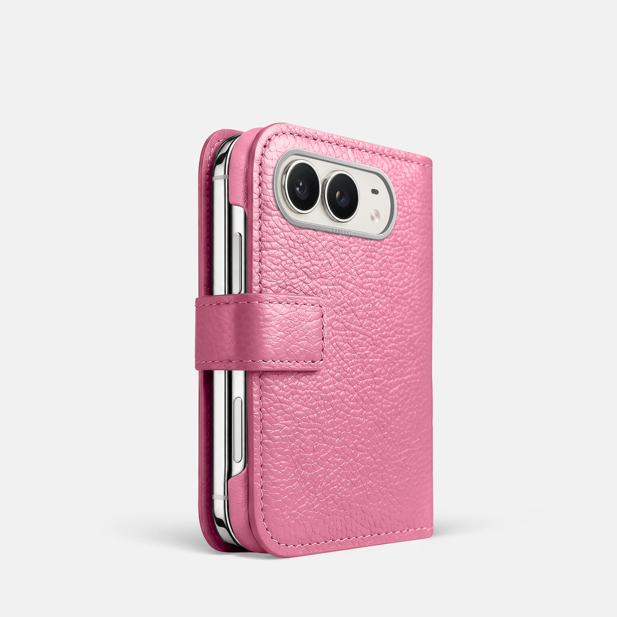 Folio Case For iPhone Duo In Calf -1 | Pink-Steel