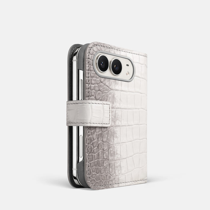 Folio Case For iPhone Duo In Himalayan Crocodile -1 | Grey-Steel