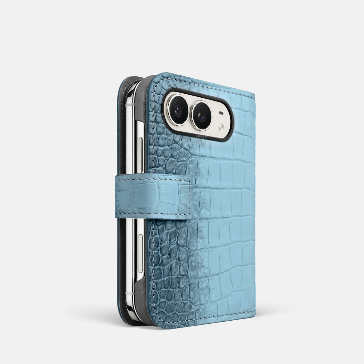 Folio Case For iPhone Duo In Himalayan Crocodile -1 | Ice-Blue-Black