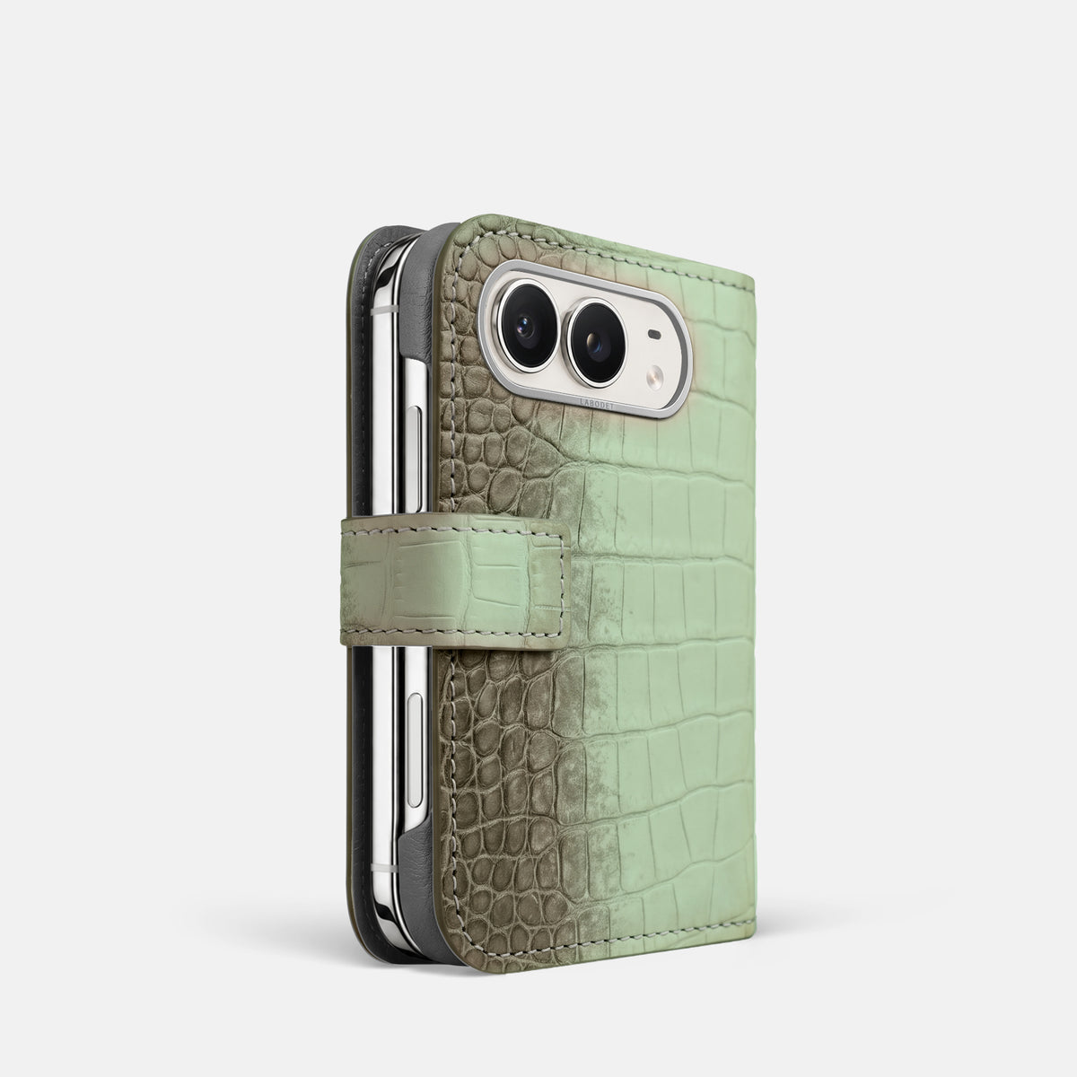 Folio Case For iPhone Duo In Himalayan Crocodile -1 | Pistachio-Steel