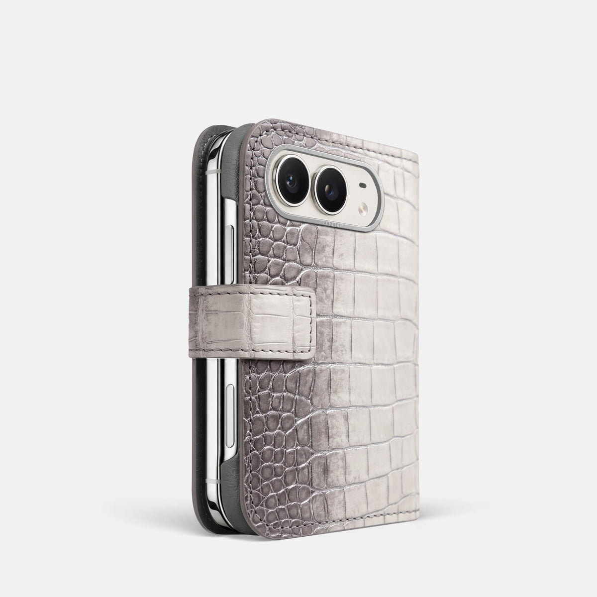 Folio Case For iPhone Duo In Himalayan Crocodile -1 | Silver-Steel
