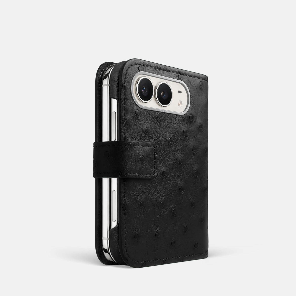 Folio Case For iPhone Duo In Ostrich -1 | Black-Steel