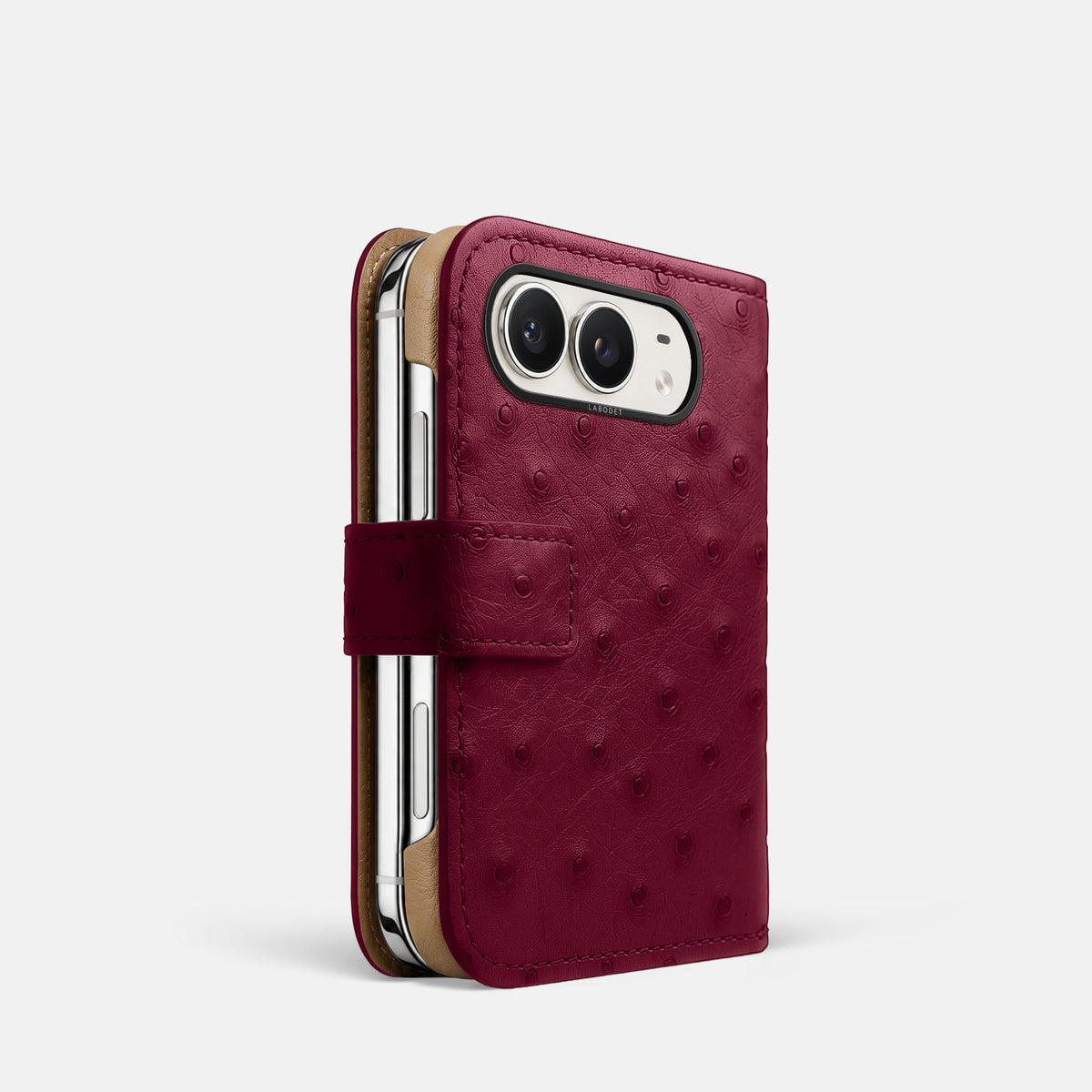 Folio Case For iPhone Duo In Ostrich -1 | Bordeaux-Black
