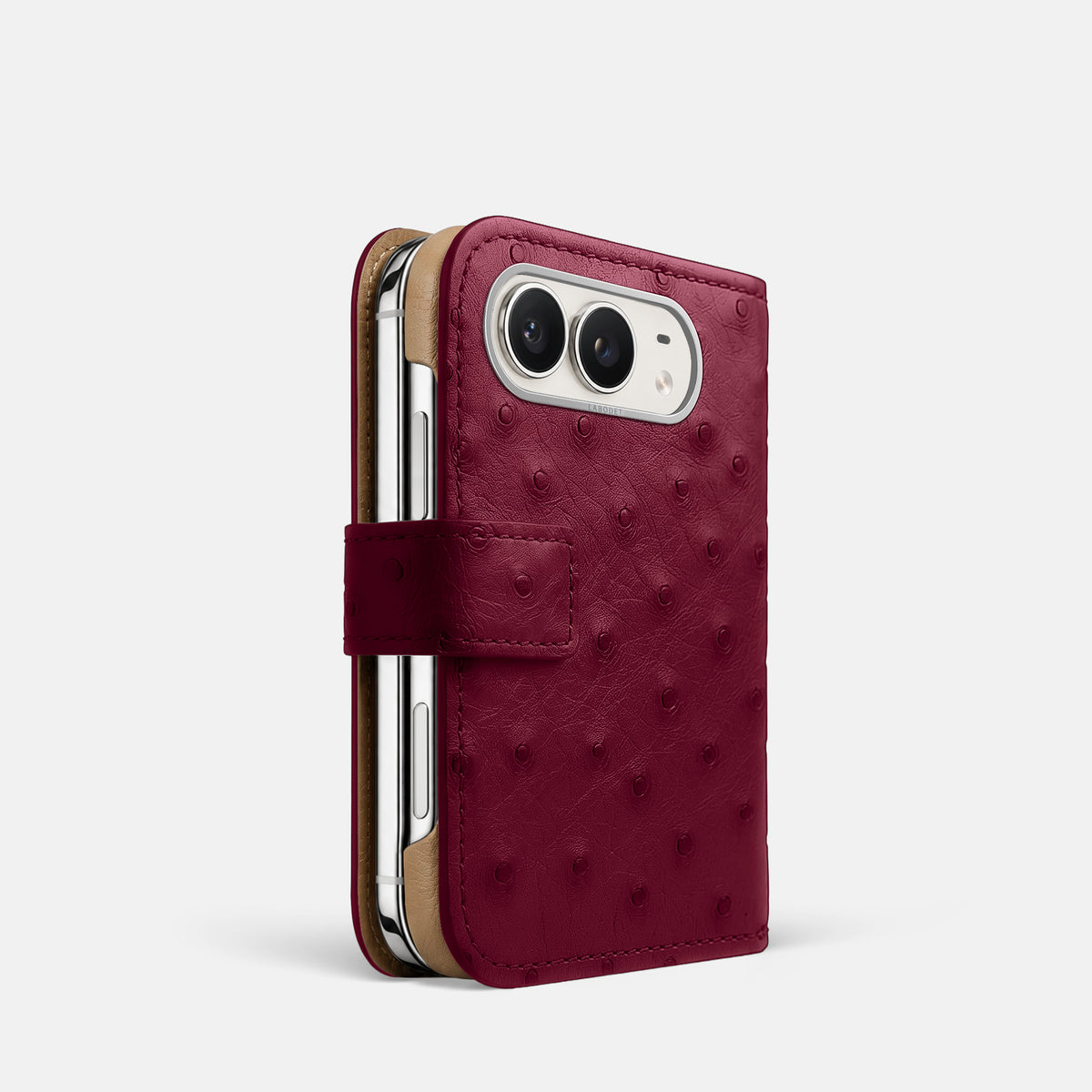 Folio Case For iPhone Duo In Ostrich -1 | Bordeaux-Steel