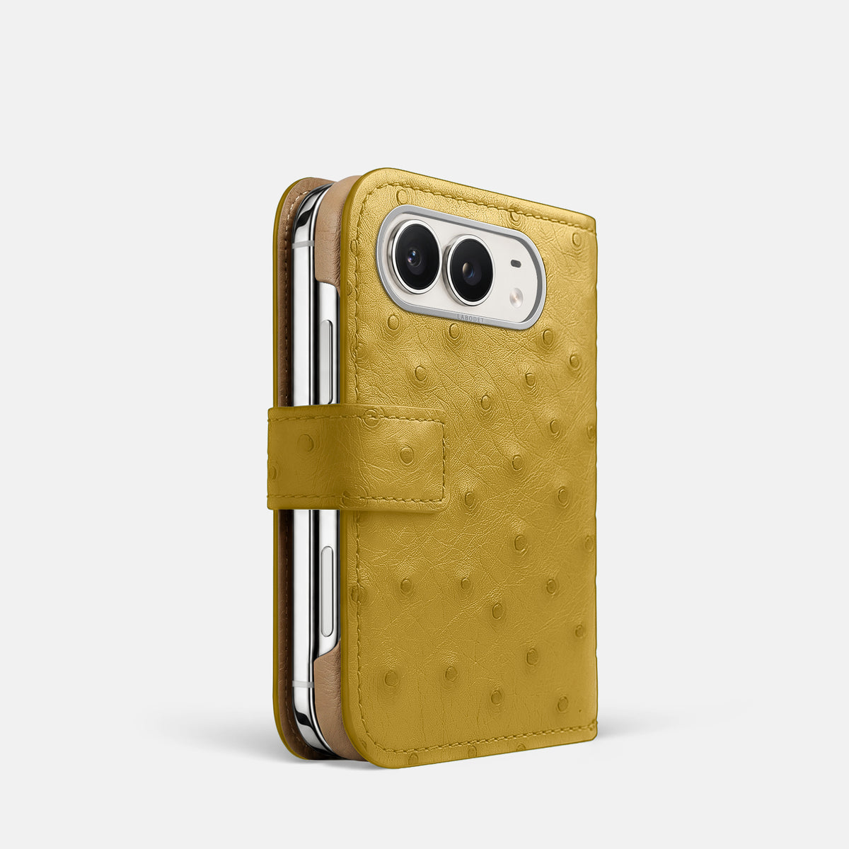 Folio Case For iPhone Duo In Ostrich -1 | Gold-Steel