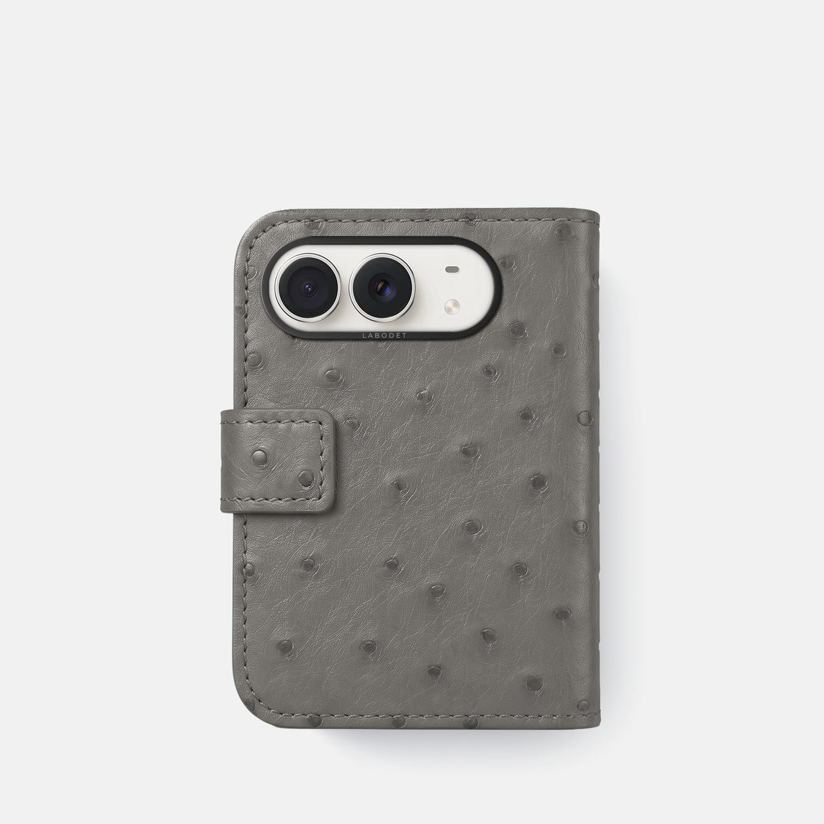 Folio Case For iPhone Duo In Ostrich -3 | Grey-Black