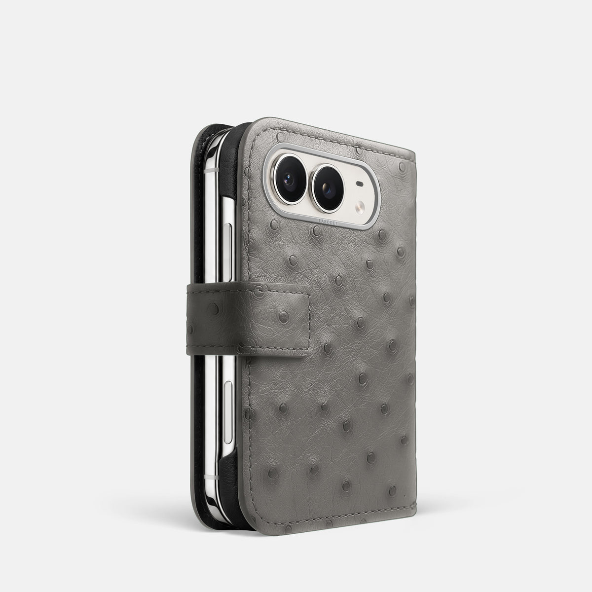 Folio Case For iPhone Duo In Ostrich -1 | Grey-Steel